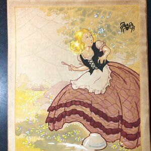 Victorian Era Original Gouache Watercolor Painting Little Miss Muffet - Framed